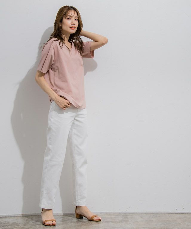 165cm / ピンク / Vネック / M