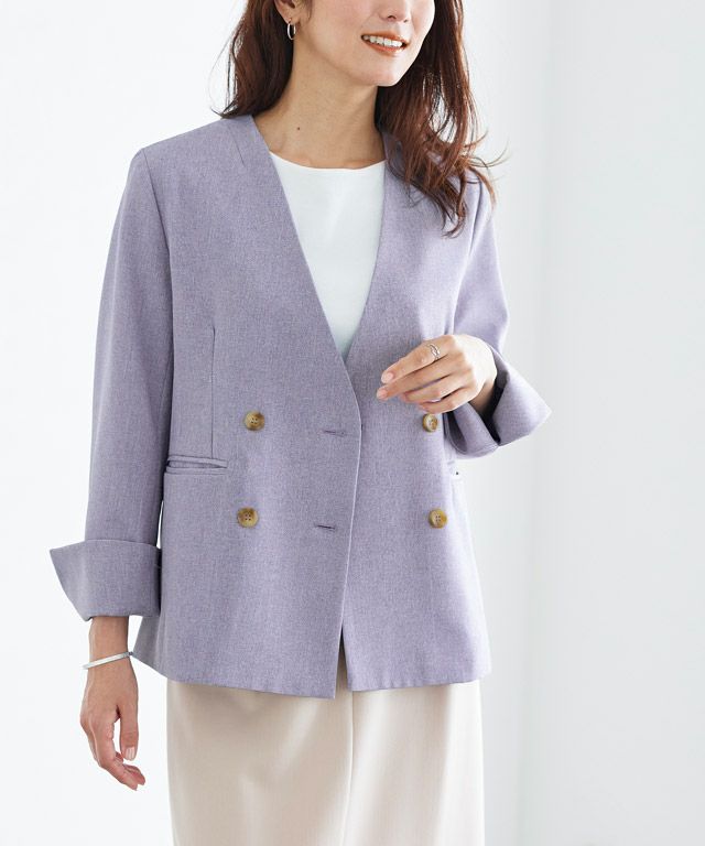 リネンライクノーカラージャケット