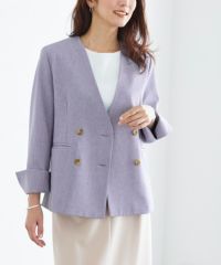 リネンライクノーカラージャケット