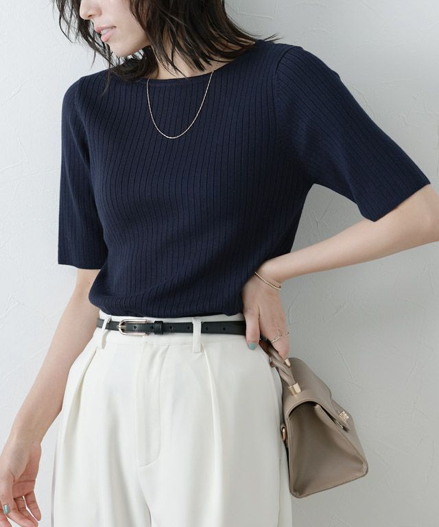 167cm / ネイビー / ボートネック / M