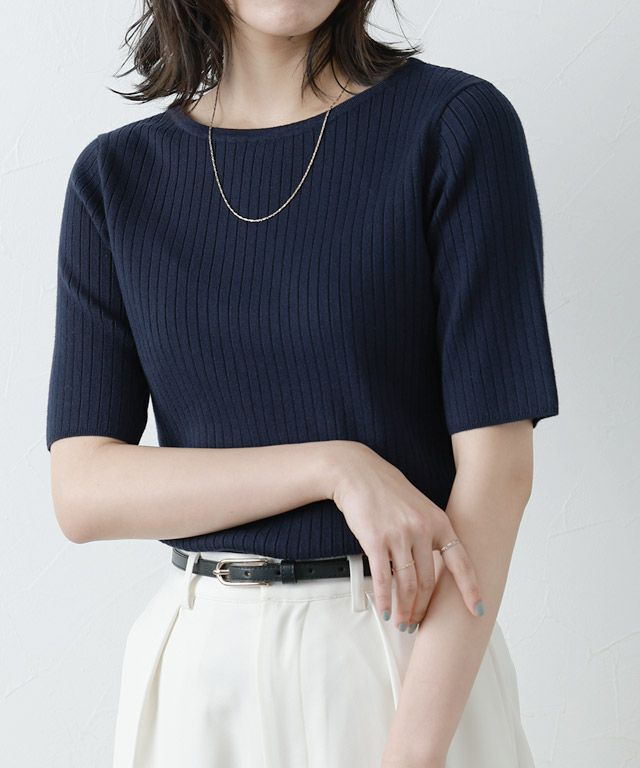 167cm / ネイビー / ボートネック / M