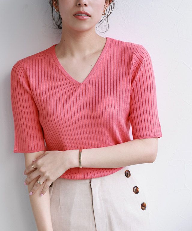 167cm / コーラル / Vネック / M