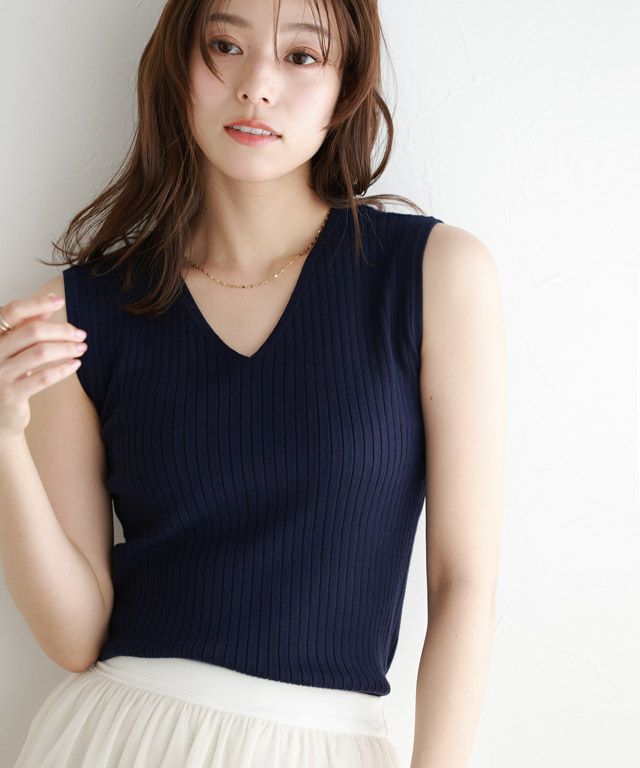 シルクタッチウォッシャブルノースリーブリブニット 【UVカット