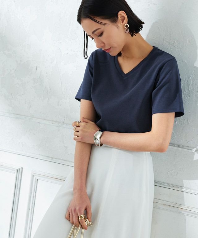 165cm / ネイビー / Vネック / M