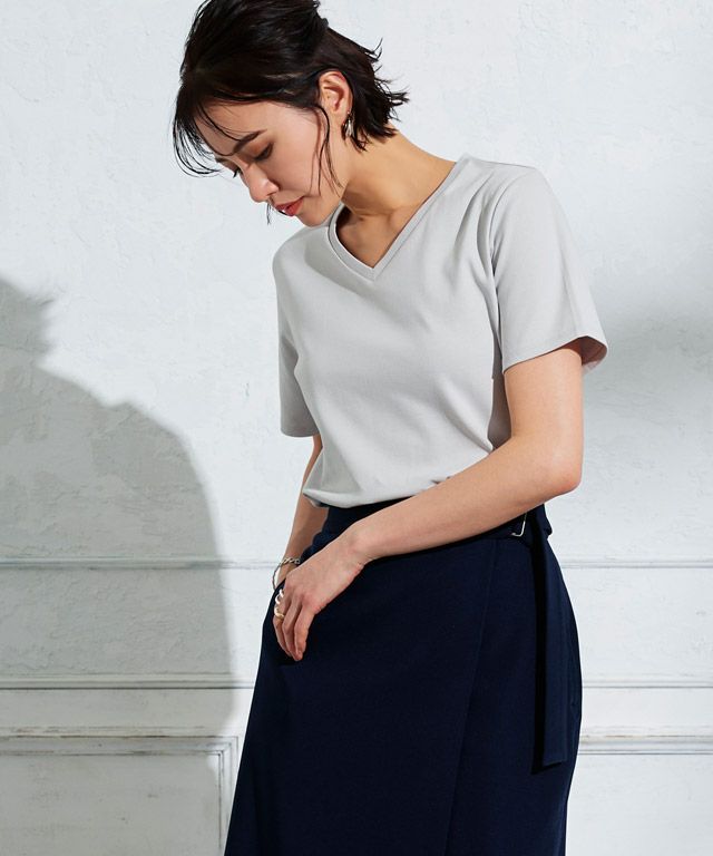 165cm / ライトグレー / Vネック / M