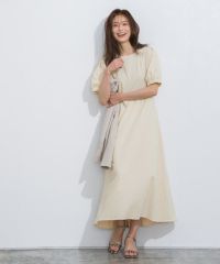 麻混バックリボンAラインワンピース