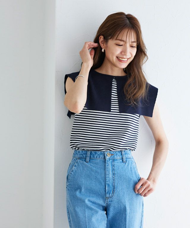 アウトレットSALE！】セーラーカラーノースリーブニット