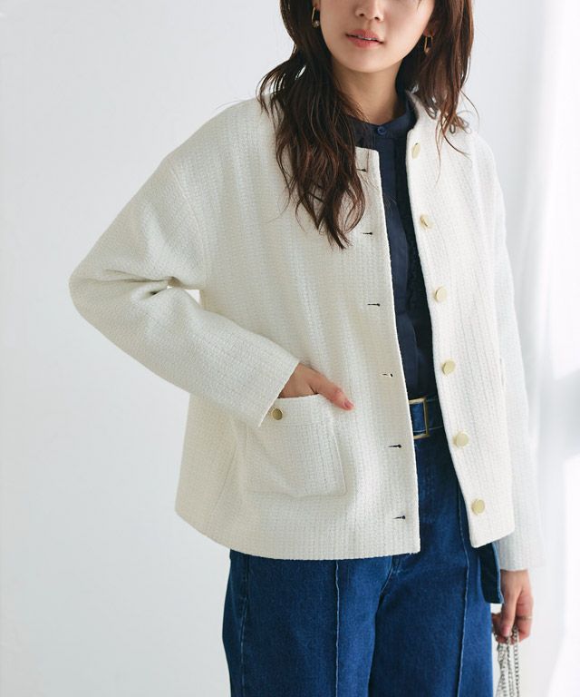 ホワイト ツイード ノーカラー ジャケット【定価】¥18,700 ツイードノーカラージャケット|allureville OFFICIAL SITE