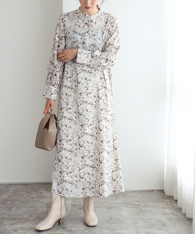 ウエスト切替柄ワンピース