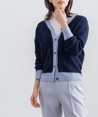 配色Vネックニットカーディガン