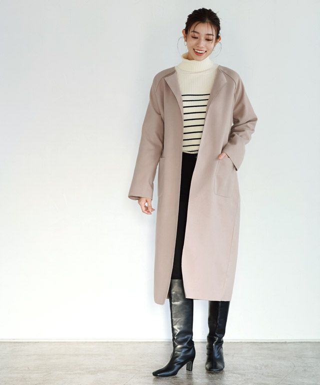 アウトレットSALE！】【スピード配送】ダブルフェイスノーカラーコート  