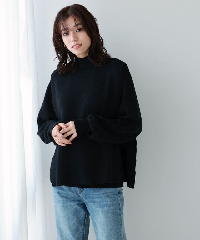 アウトレットSALE！】ハイネックベスト×パフスリーブニット