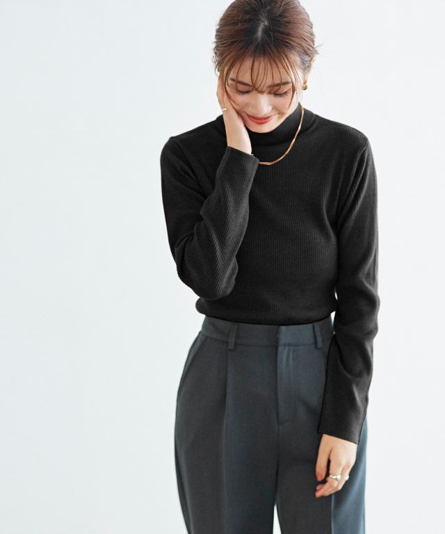 美品 Col Pierrot タートルネックコンビネーションプルオーバー 畦編みタートルニット ニット タートル タートルネック オフ