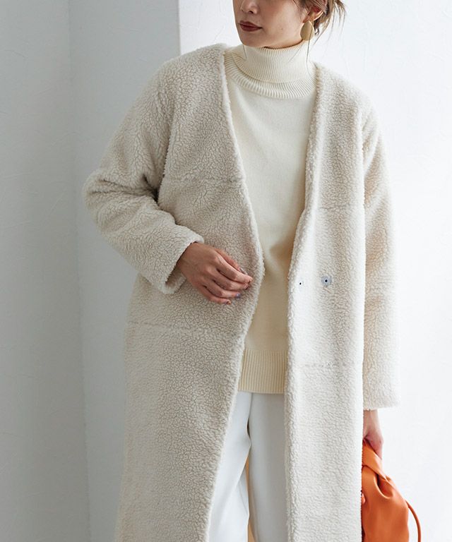アウトレットSALE！】【スピード配送】ノーカラーボアコート