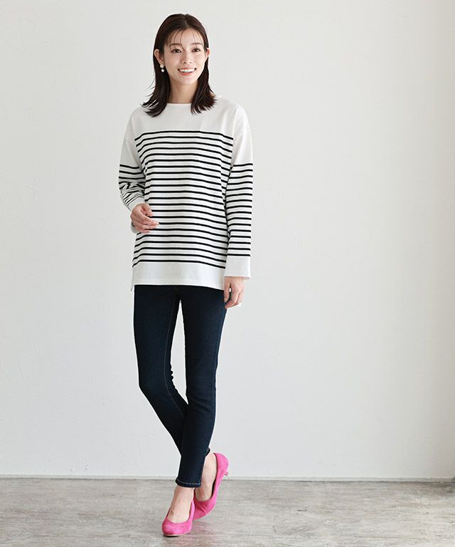 30%OFF】【スピード配送】ボーダーチュニックルーズプルオーバー