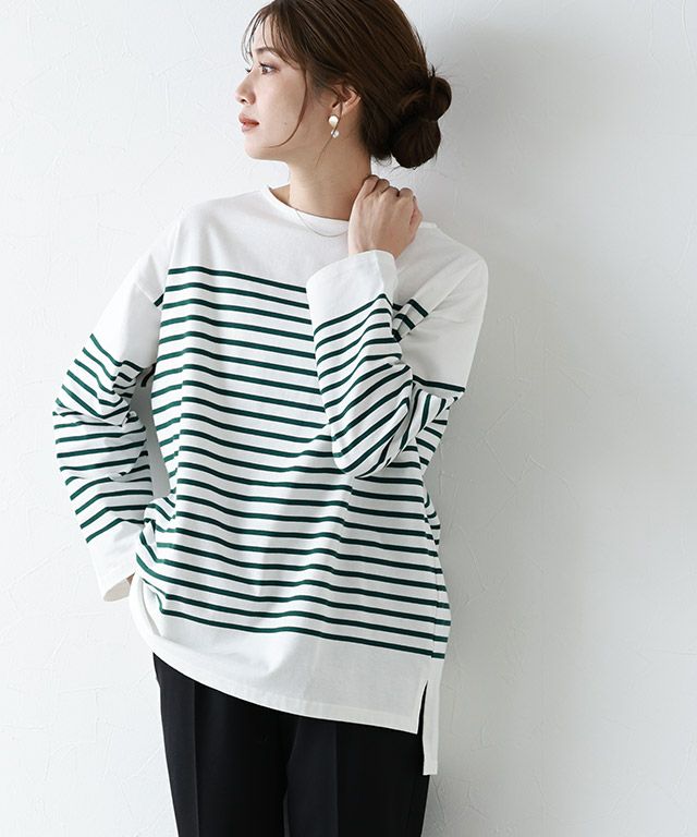 30%OFF】【スピード配送】ボーダーチュニックルーズプルオーバー