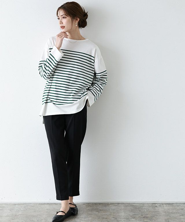 30%OFF】【スピード配送】ボーダーチュニックルーズプルオーバー