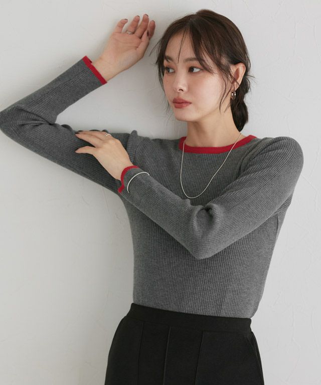 167cm / A / 杢Dグレー×レッド / クルーネック / M