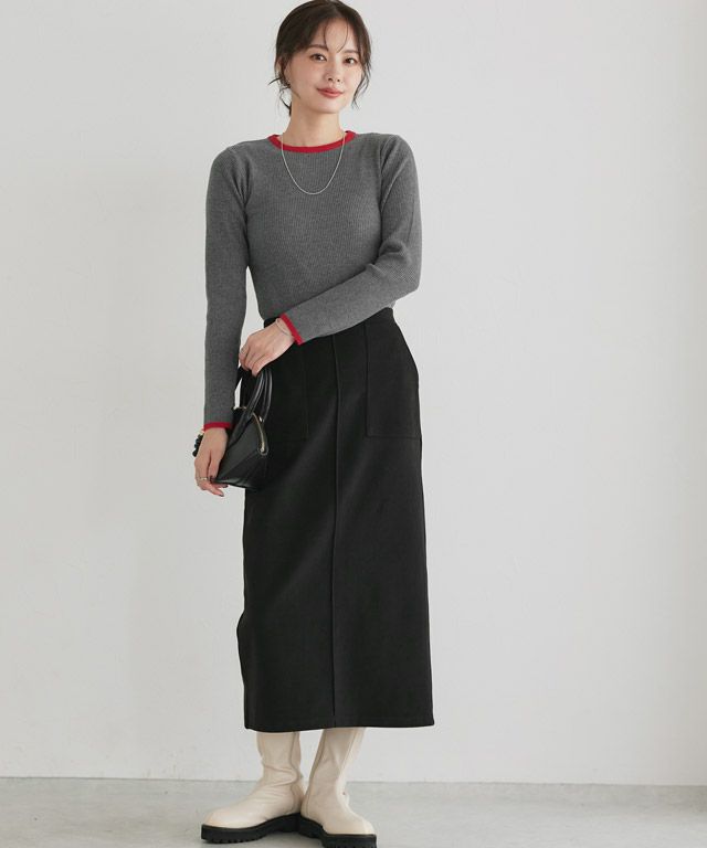 167cm / A / 杢Dグレー×レッド / クルーネック / M