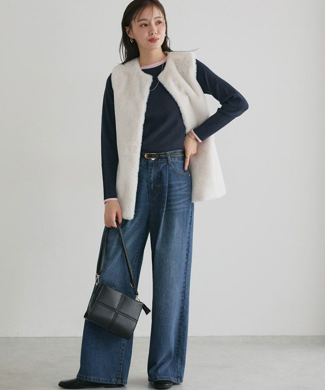 167cm / A / ネイビー×Lピンク / クルーネック / M