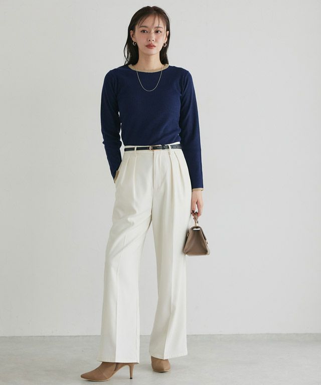 167cm / A / ネイビー×杢ベージュ / クルーネック / M