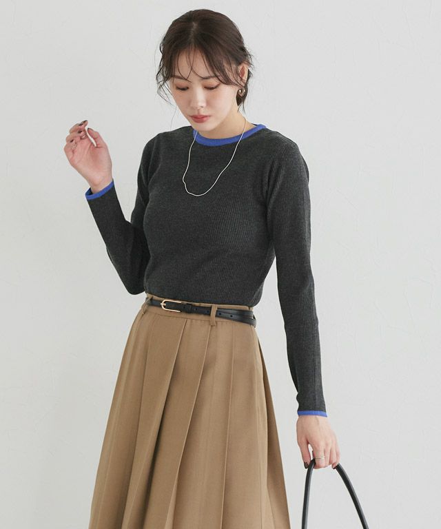 167cm / A / 杢チャコール×ブルー / クルーネック / M