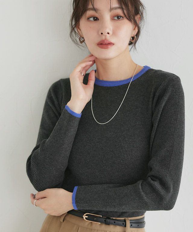 167cm / A / 杢チャコール×ブルー / クルーネック / M
