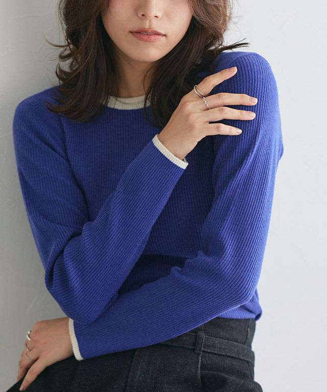 167cm / A / ブルー×アイボリー / クルーネック / M