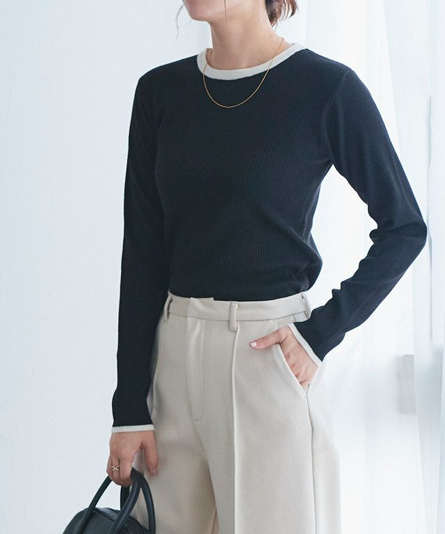 167cm / A / ブラック×アイボリー / クルーネック / M