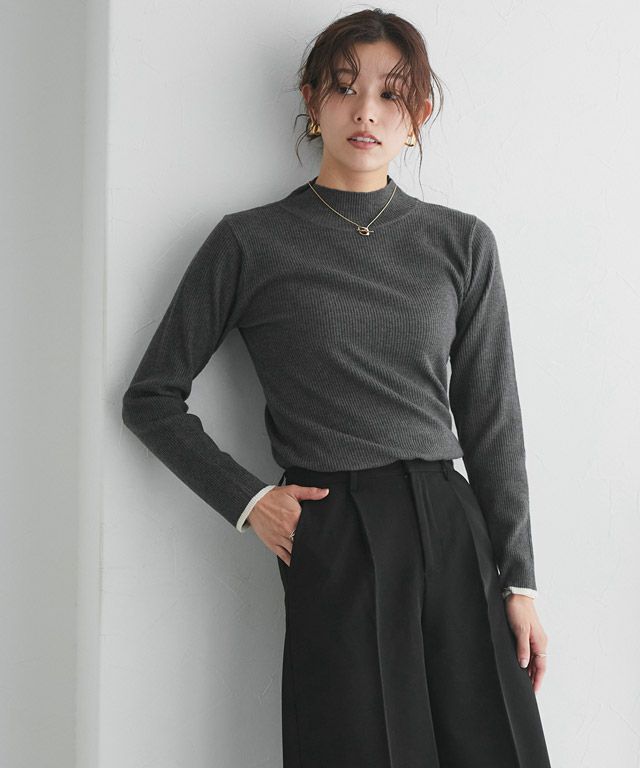 167cm / B / 杢チャコール×アイボリー / ハイネック / M