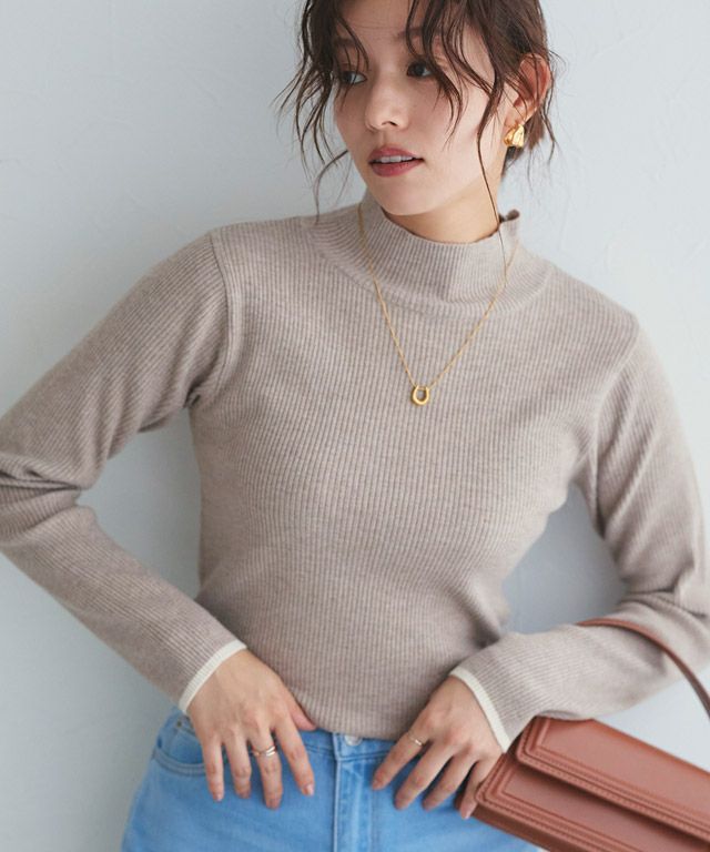 167cm / B / 杢グレージュ×アイボリー / ハイネック / M