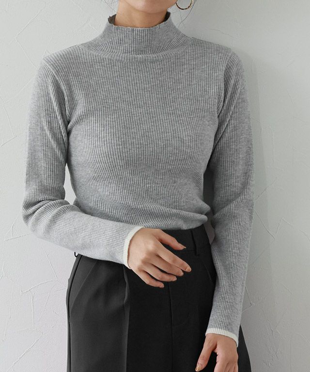 167cm / B / 杢グレー×アイボリー / ハイネック / M