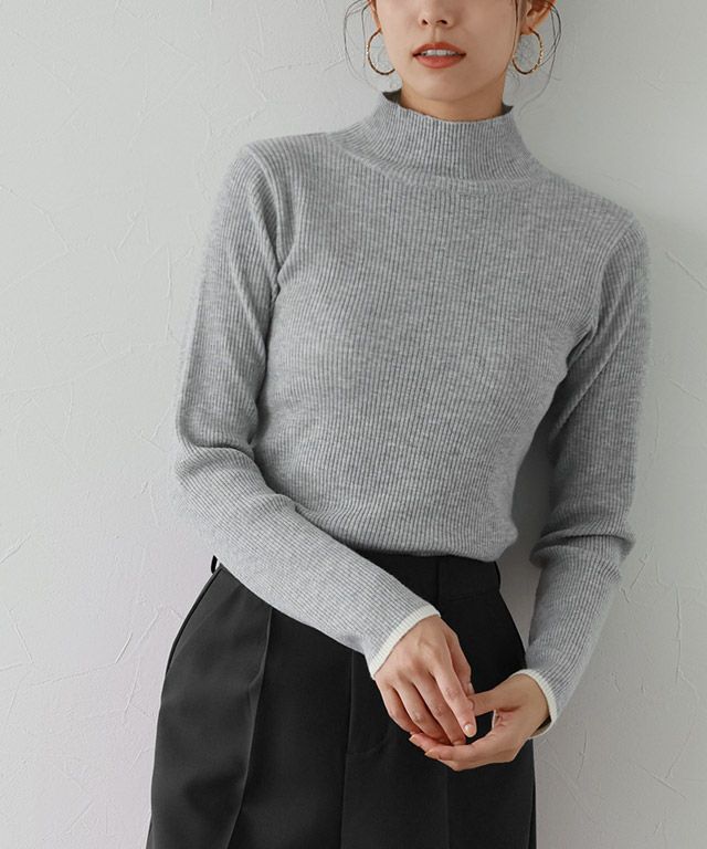 167cm / B / 杢グレー×アイボリー / ハイネック / M