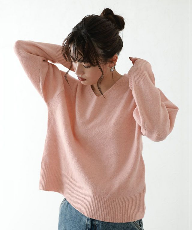 163cm / ライトピンク / Vネック / M