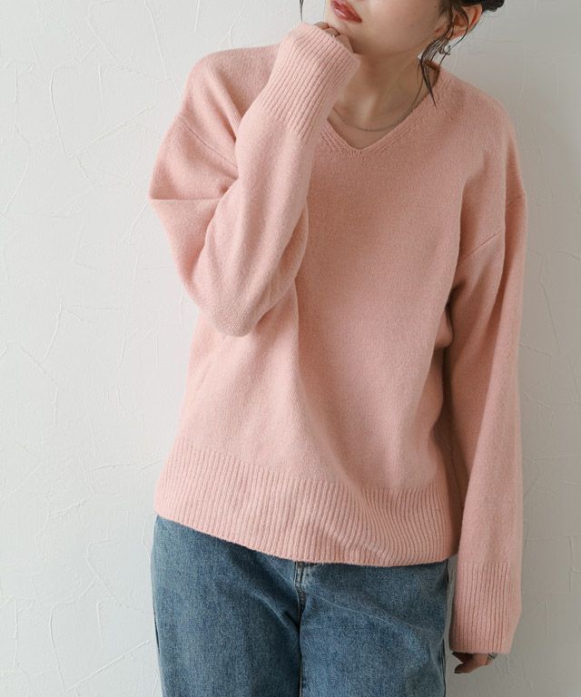 163cm / ライトピンク / Vネック / M