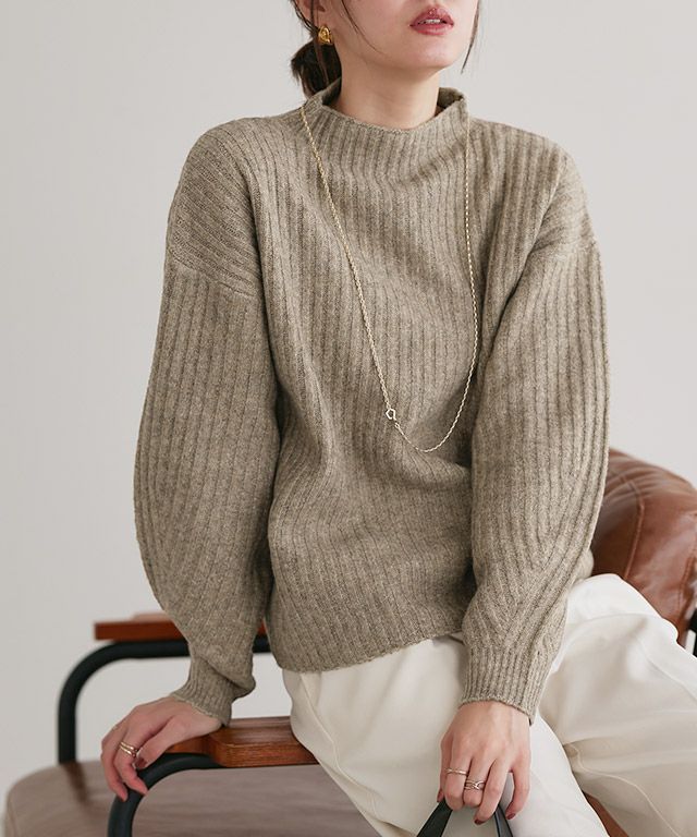 20%OFF】ふんわりウォッシャブルボリューム袖ボトルネックニット  