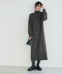 もっちりカシミヤタッチハイネックロングニットワンピース