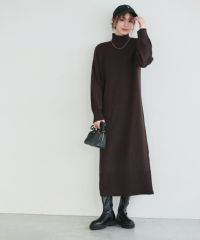もっちりカシミヤタッチハイネックロングニットワンピース