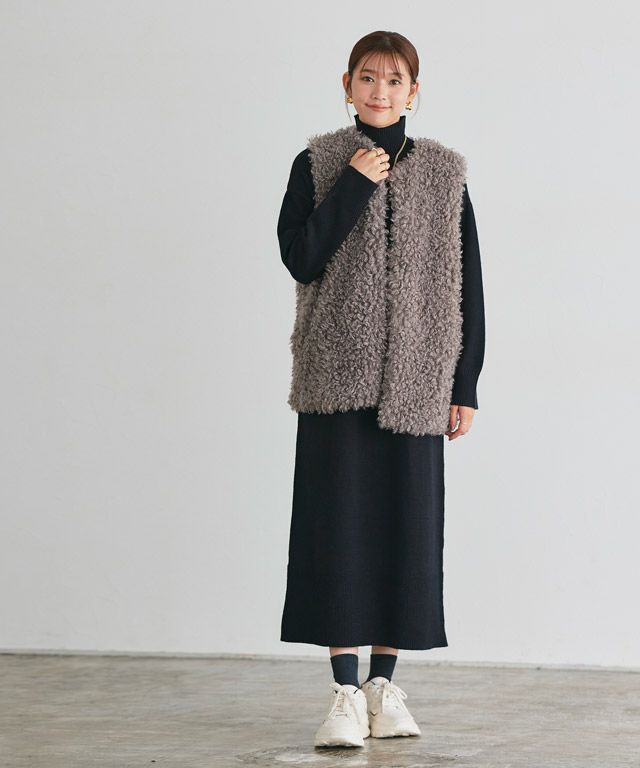 美品 セオリー 上質 カシミヤタッチ リブニット タックワンピース S ロング もっちりカシミヤタッチハイネックロングニットワンピース