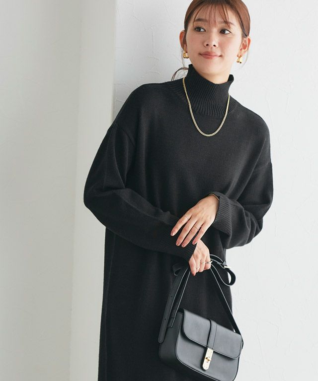 プラダ シルク混 透かし編 ニット素材 ワンピース 44 ネイビー