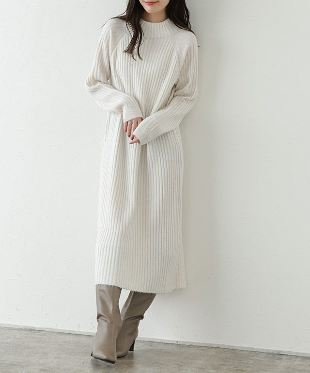 選べる2丈ボトルネックリブニットワンピース
