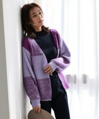 チェック柄ニットカーディガン