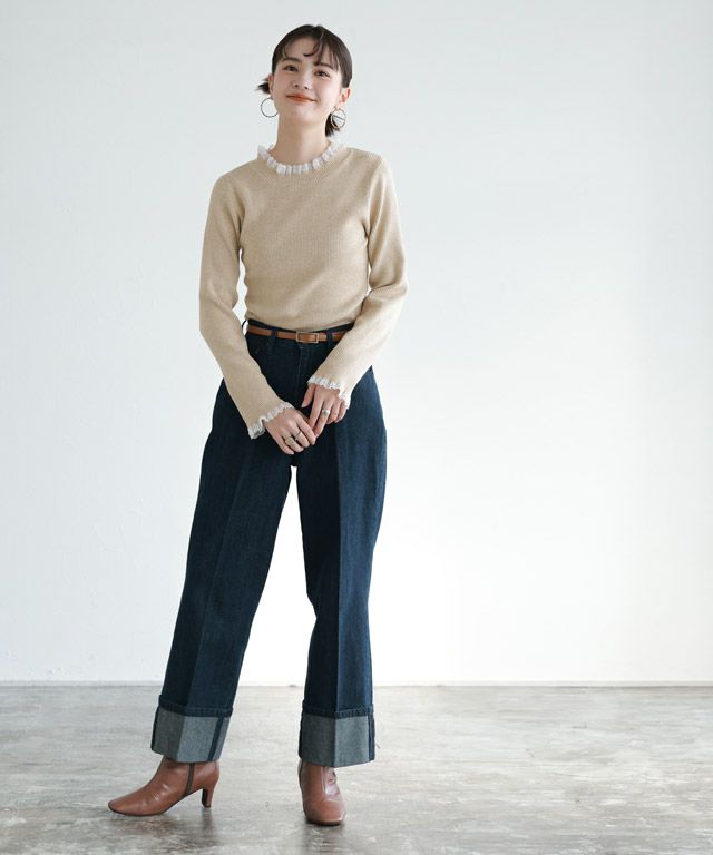 163cm / 杢ベージュ×ホワイト / M