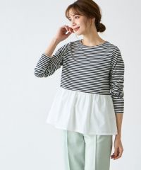 異素材ドッキングフリルギャザーカットソー