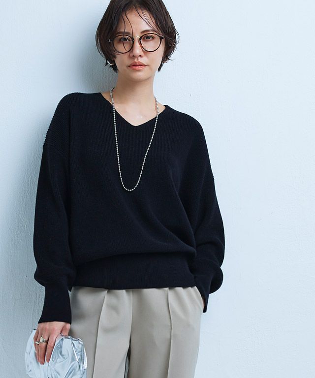 10％OFF】【スピード配送】[RASW] 綿100％Vネックニット