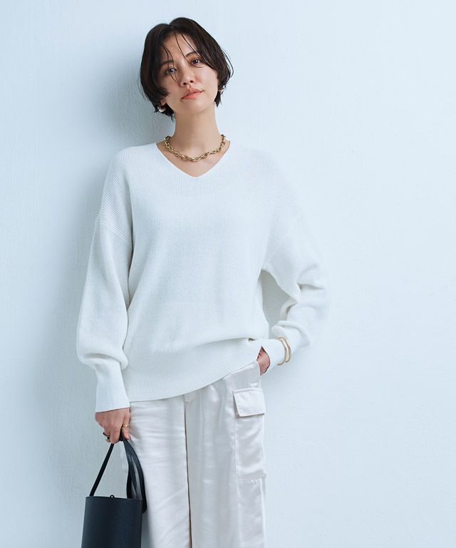 10％OFF】【スピード配送】[RASW] 綿100％Vネックニット