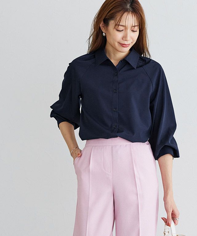 ラグラン切り替えブラウス