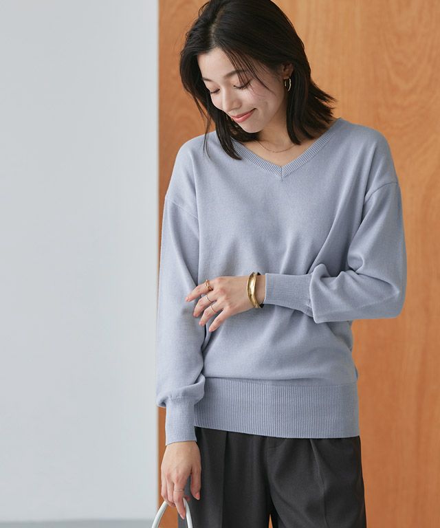 167cm / アイスブルー / Vネック / M