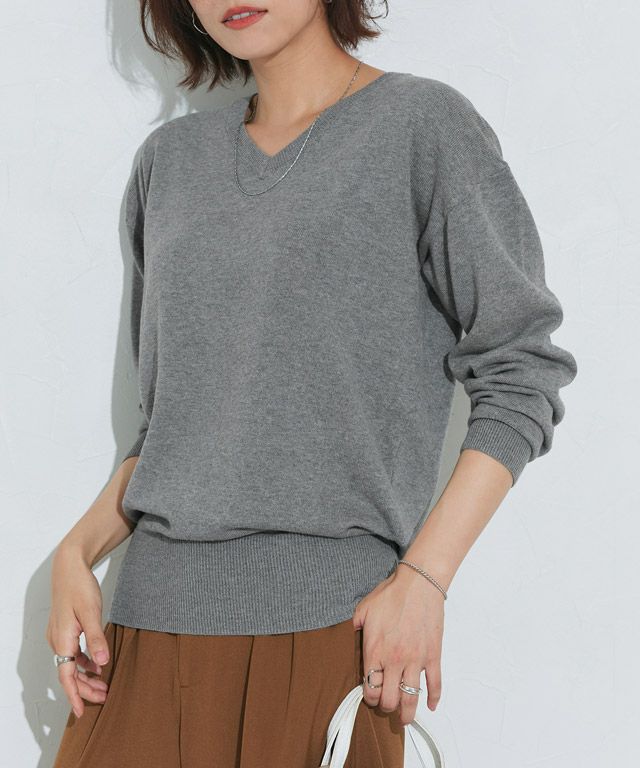 167cm / 杢チャコール / Vネック / M