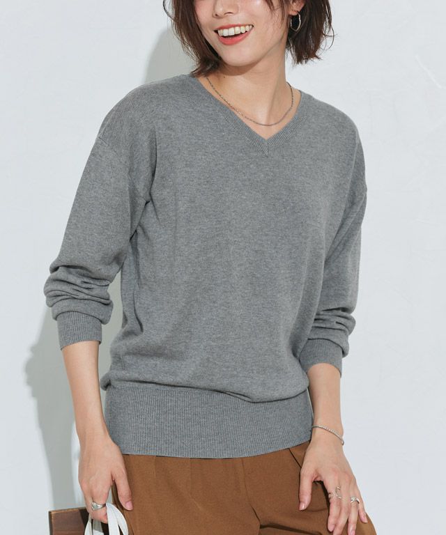 167cm / 杢チャコール / Vネック / M